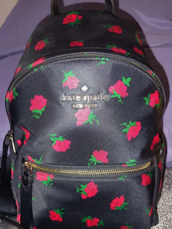 Kate Spade Rose Loss Print/Black Background Medium Backpack
