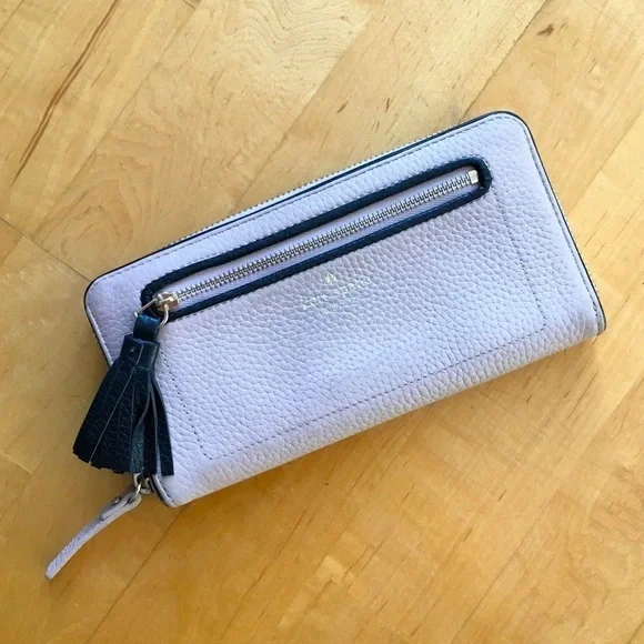 Kate Spade Long Zip Around Wallet, Tassel Zipper Pull, Cream, Beige, Black