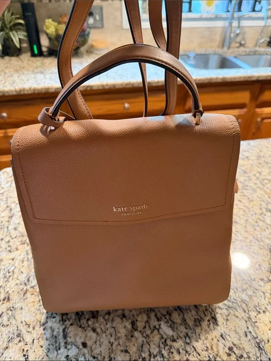 kate spade Brown Pebble Leather Backpack with Top Handle