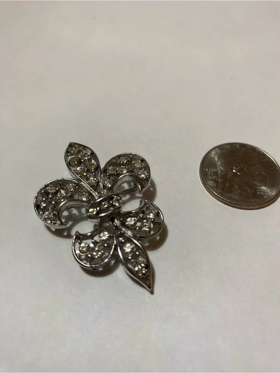 Silver Crystal Fleur-de-Lis Brooch - Sparkling Clear Accent