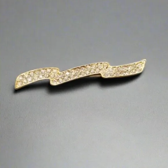 Vintage Monet Rhinestone Brooch – Gold Tone Lightning Bolt Pin