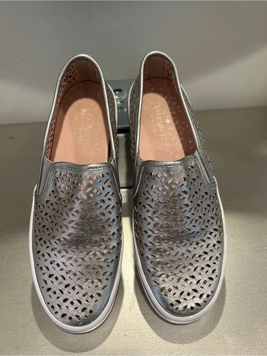 kate spade silver perforated leather slip-on sneakers