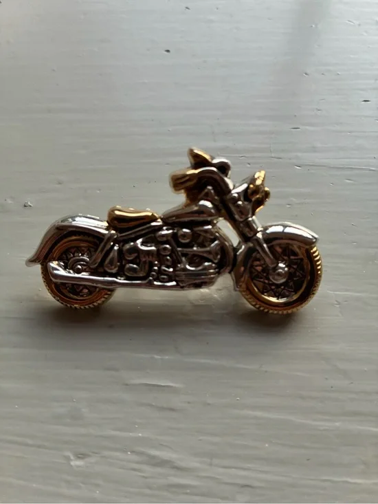 Motorcycle Brooch / Necklace Slide Unmarked Gold & Silver Tone