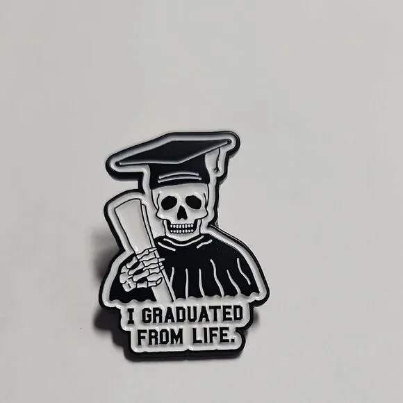 Black and White Graduation Skull Pin