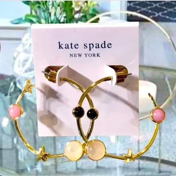 KATE SPADE HOOPS MULTICOLORED STONES 14K GOLD EARRINGS
