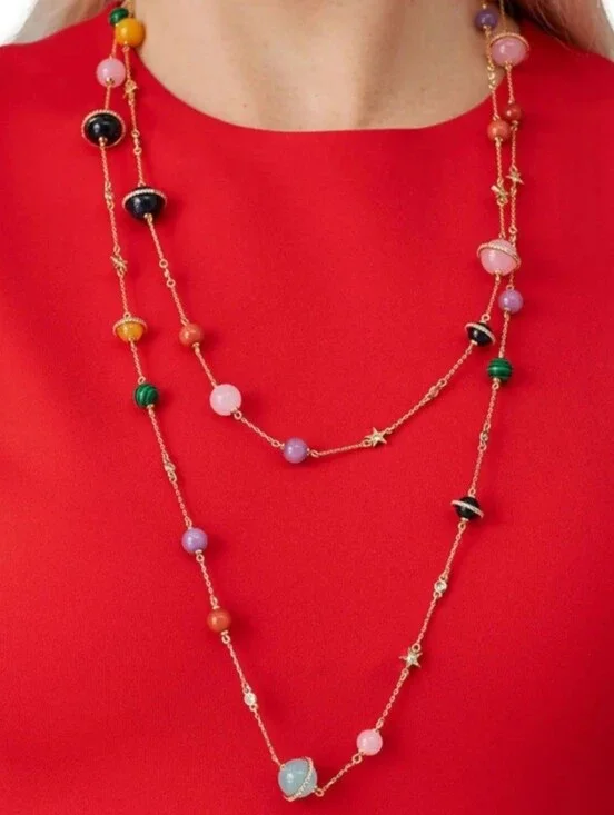 kate spade Multicolor Beaded Gold Station Long Necklace