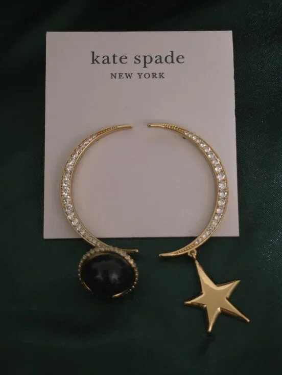 kate spade gold crescent hoop earrings with black stone and star drop