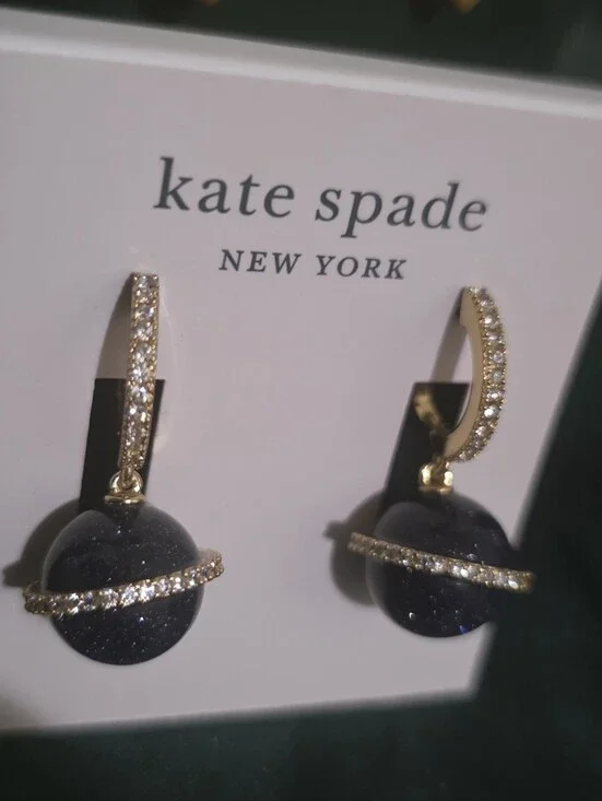 kate spade gold-tone earrings with navy blue stone orbs