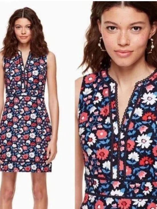 Kate Spade Floral Sheath Dress Size 2 NWOT Navy Sleeveless