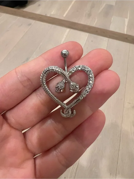Silver Crystal Heart Snake Navel Ring Belly Button Jewelry
