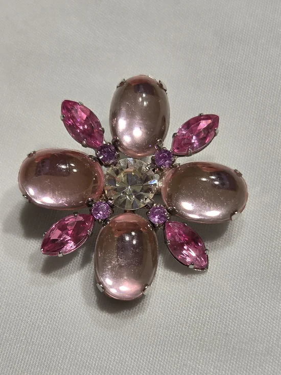 Pink Floral Crystal Brooch - Brand Unspecified