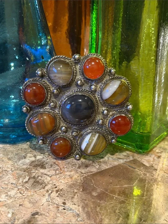 Colorful Vintage Statement Agate Cluster Brooch - Multicolor Stone