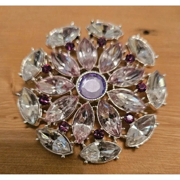 Vintage RMN  Roman Silver And Purple Rhinestone Brooch Pin - Large - Sparkle‎