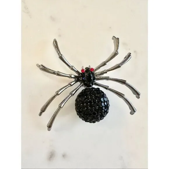 Halloween black widow rhinestone brooch