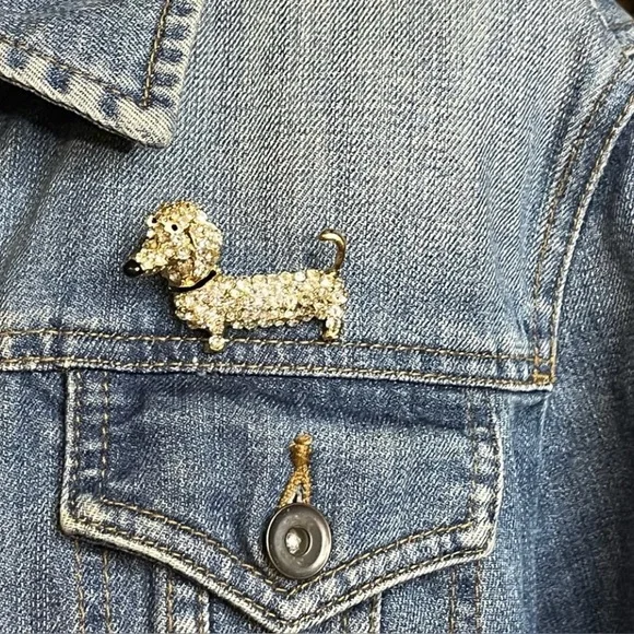 Sparkly Clear Rhinestone Dachshund Wiener Dog Brooch Pin & Pendant NWOT