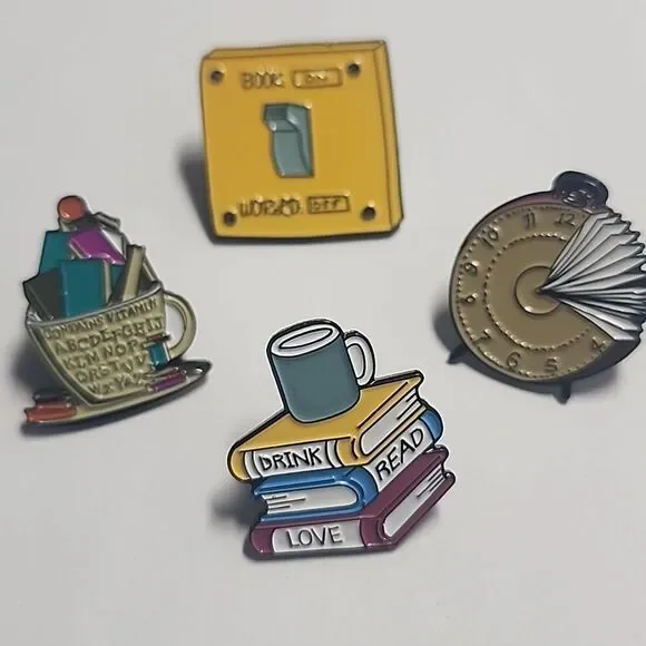 Colorful Enamel Pin Set Books Reading Drink Read Love Timer Book