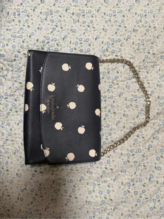 kate spade Navy Mini Shoulder Bag with Cream Apple Print