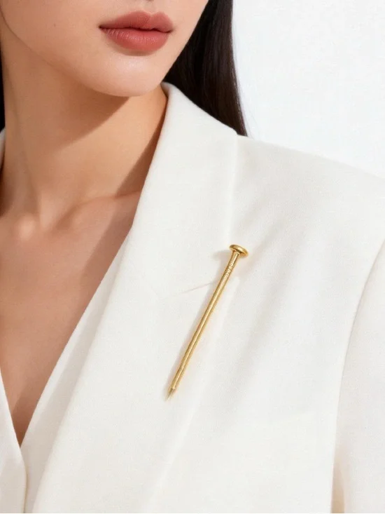 Anthropologie Gold Nail-Shape Brooch Pin