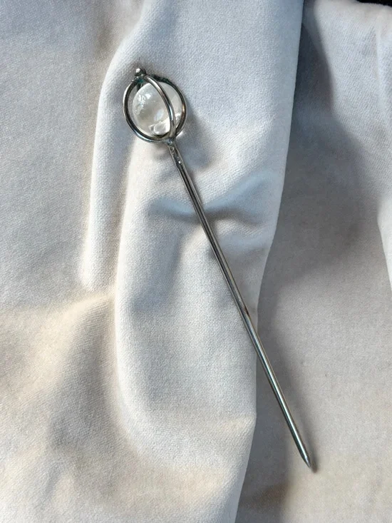 Silver Clear Crystal Sphere Hair Stick Pin