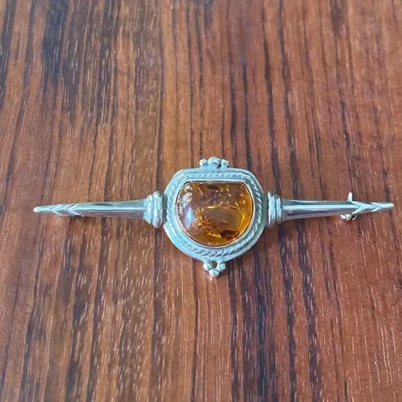 Vintage sterling silver & amber pin