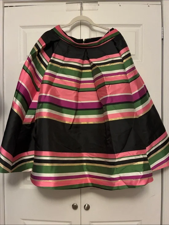 Kate Spade metallic festive stripe A-Line  Skirt in Black, Pink & Green