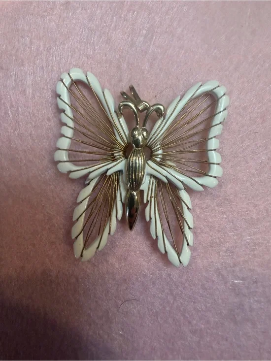 Vintage White Enamel & Gold Butterfly Charm