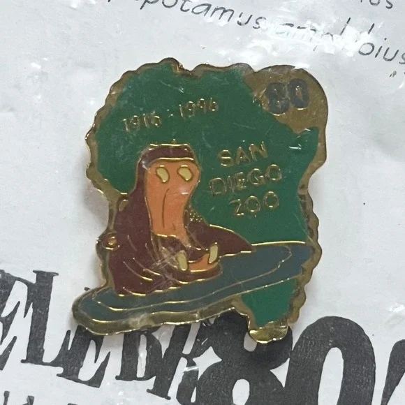 🔮 5/$25 Vintage San Diego Zoo‎ 80th Anniversary Hippopotamus Pin