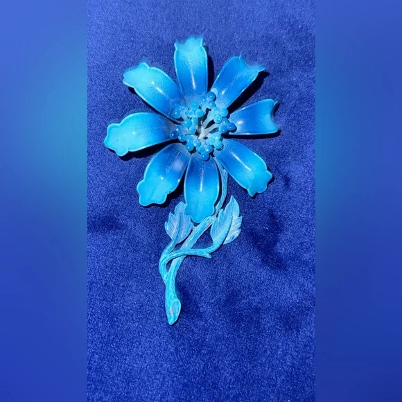 Vivid Blue Floral Statement Vintage Brooch - Women Jewelry