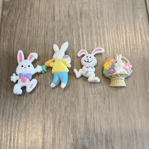 Lot of 4 Vintage Hallmark Easter Lapel Pins Bunnies Basket Retro 1980s