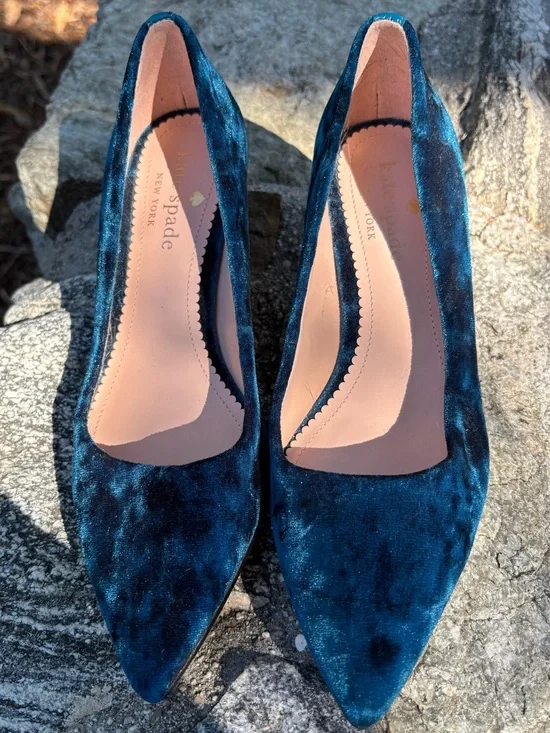kate spade Deep Teal Velvet rhinestone heel Pointed-Toe Pumps