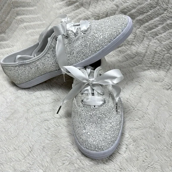 Keds x Kate Spade New York fashion sneakers Silver sparkle glitter , US 8, NWOT