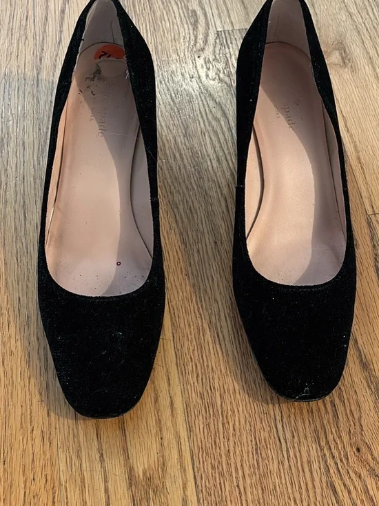 kate spade Black Suede Low Block Heel Pumps