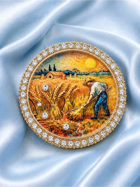 Van Gogh Wheat Harvest Brooch – Artistic Statement Accessory