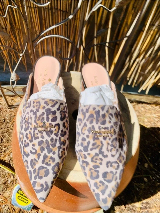 kate spade Leopard Print Pointed Mules - tan/Brown