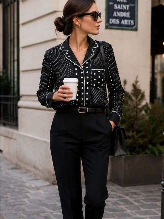Kate Spade New York Polka Dot Button Front Blouse Pajama Style Top Small