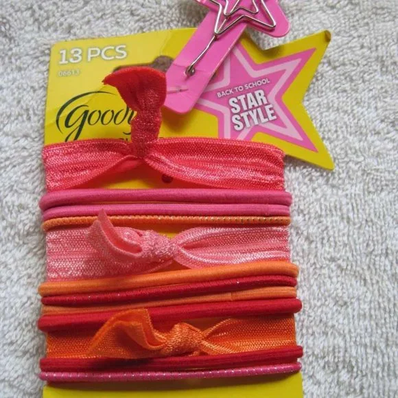13 Goody Ouchless Star Style Pink Orange Hair Bands Variety Ribbon Elastics Pin