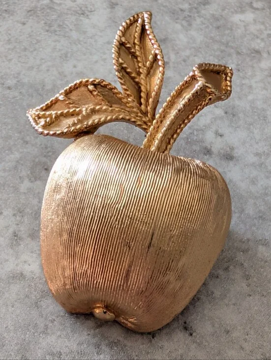 Vintage Avon Miniature Gold-Tone Textured Apple Brooch