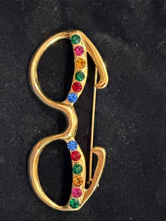 Gold Tone Multicolor Crystal Sunglasses Brooch - Unbranded