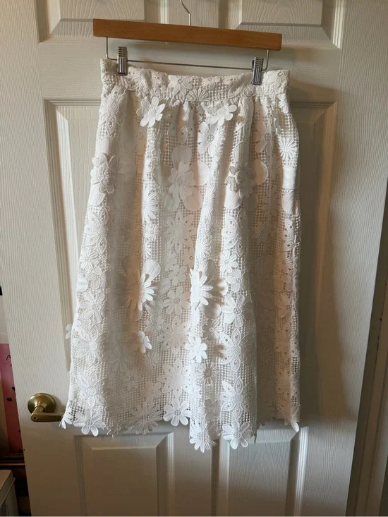 kate spade White Floral Lace Midi Skirt