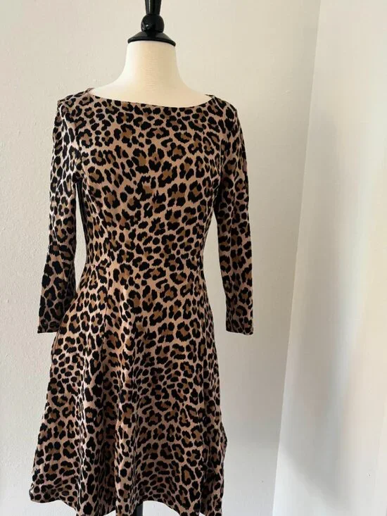 Kate Spade Forest Feline Fit & Flare Leopard Print Ponte Dress Size 8
