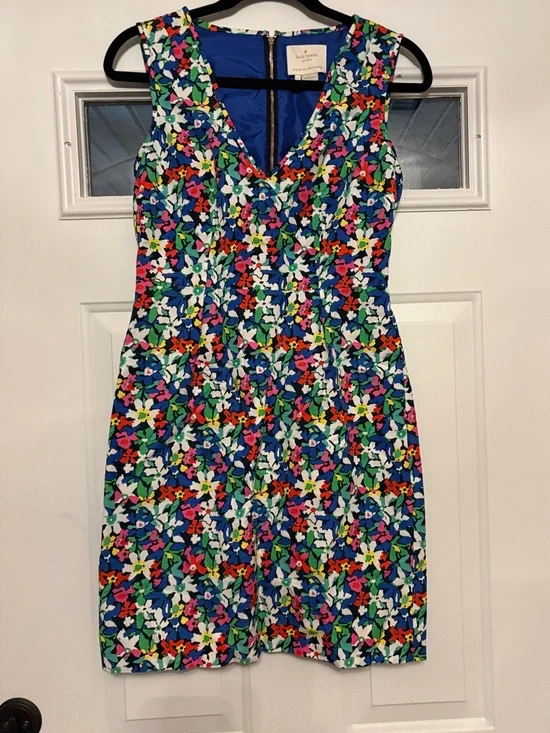 Kate Spade Bright Multicolor Floral V-Neck Sheath Dress