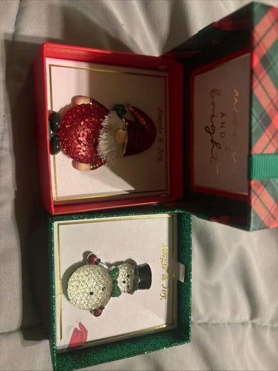 Jingle & Joy Red Sequin Holiday Gnome and Snowman  Brooch