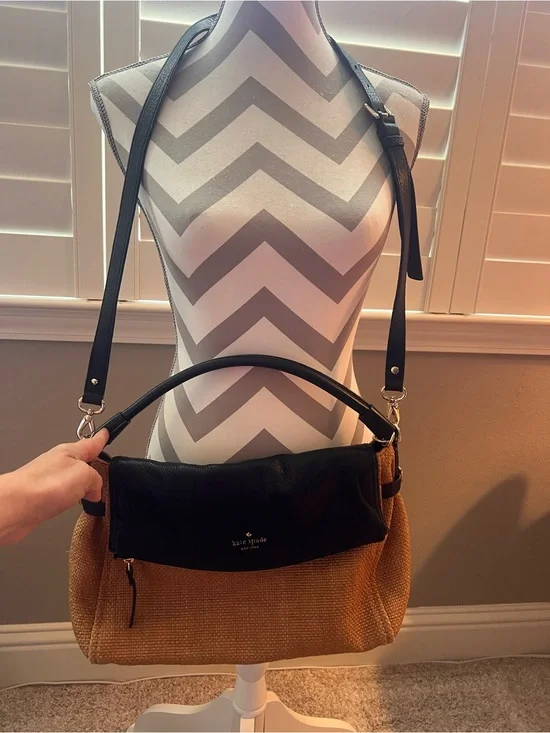kate spade Black and Tan Woven Shoulder Bag with Top Handle