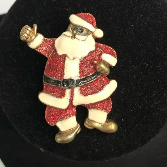 santa pin red‎ glitter enamel festive fun santa hoilday vintage christmas