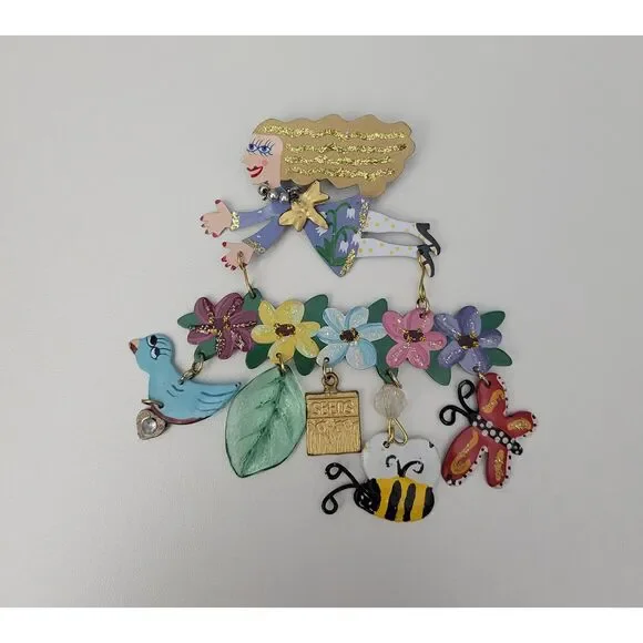 Rossi for Silvestri Garden Charm Brooch Bird Leaf Seeds Bee Butterfly Dragonfly