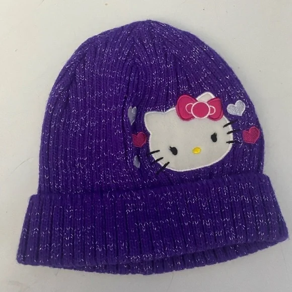 Hello Kitty purple knit cap hat kid