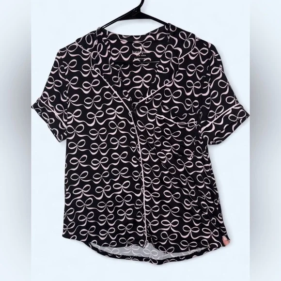 Kate Spade Bow Print Pajama Button Down Sleep Shirt - Size Small