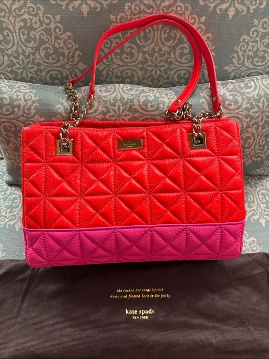 NWT kate spade Quilted Orange and Pink Leather Shoulder Bag