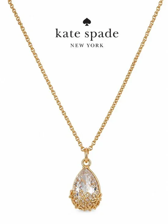 Kate Spade Crystal Teardrop Floral Pendant Necklace Gold Tone Crystal Necklace