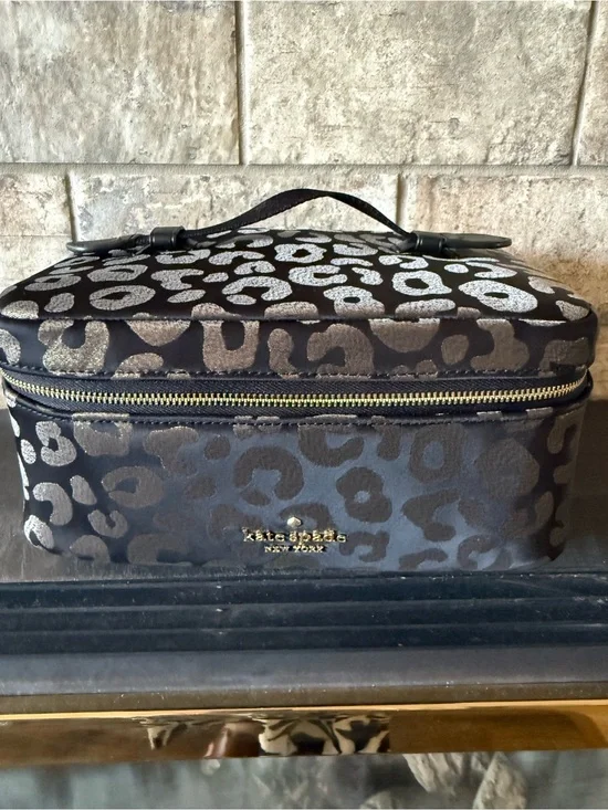kate spade New Leopard Print Cosmetic Train Case - Black & Gold